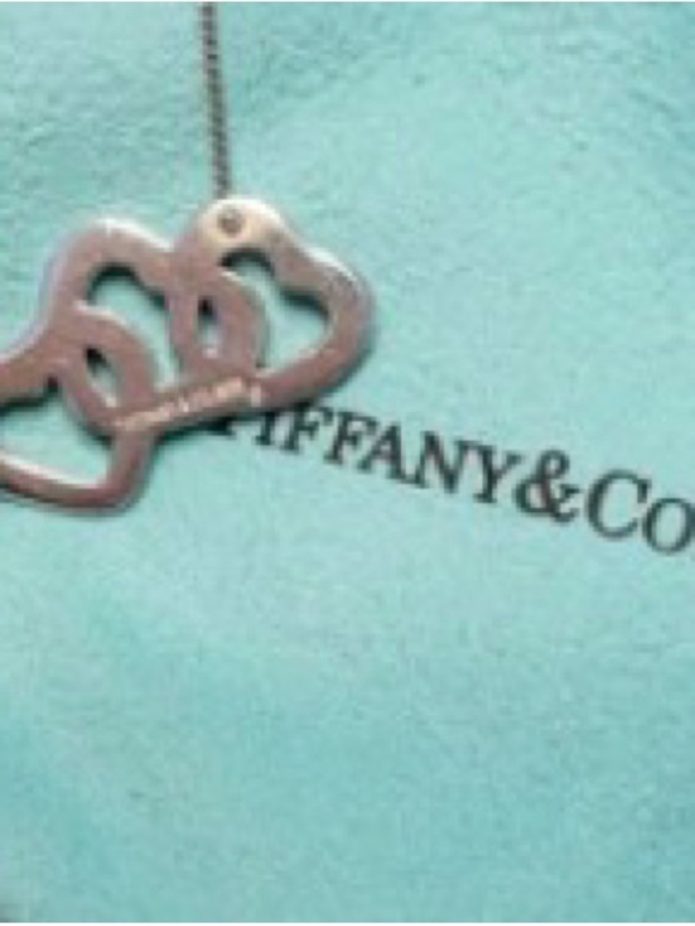 Tiffany & Co. Sterling Double Heart Pendant Necklace - Light Blue